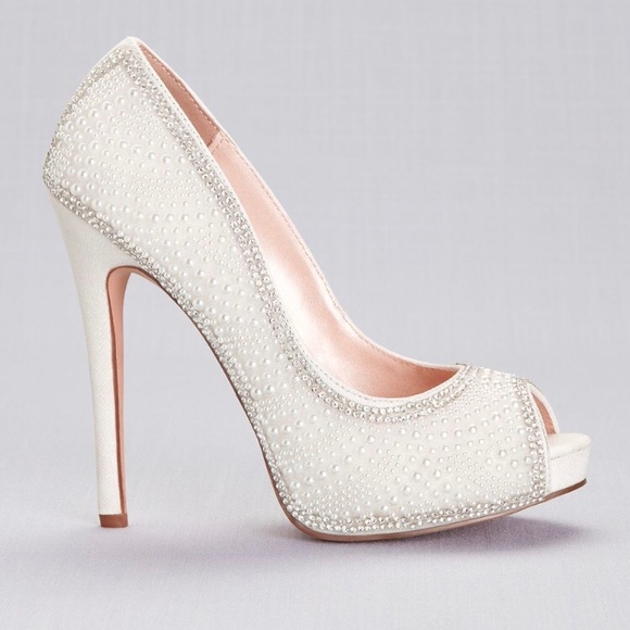 David's Bridal Shoes - Crystal encrusted peep-toe heels - wedding